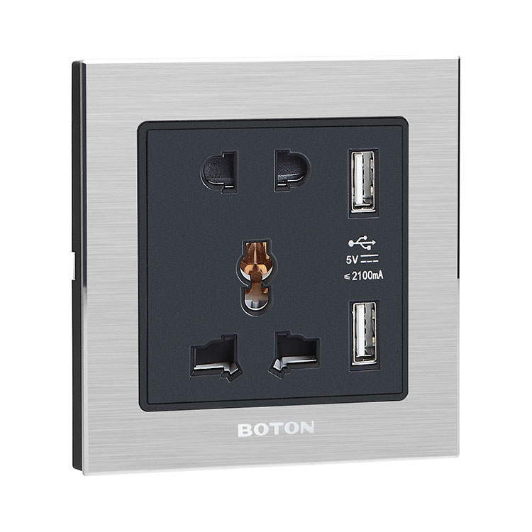 Tomada de interruptor de parede universal de 5 pinos para hotel com 2 USB