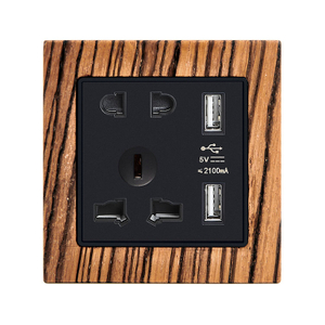 Tomada de interruptor de parede com decoração de madeira universal e USB de 5 pinos